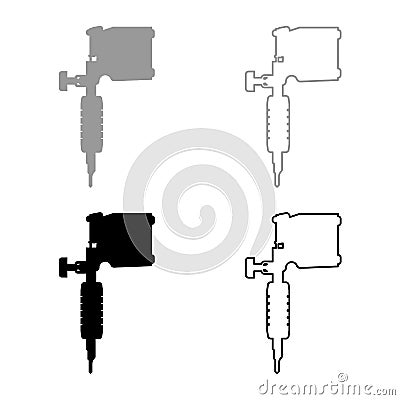 Tattoo machine set icon grey black color vector illustration image solid fill outline contour line thin flat style Vector Illustration