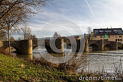 Tauber bridge Tauberrettersheim Stock Photo