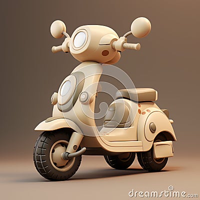 Taupe Cartoon Scooter In Pokemon Style - 3d Cgi Art Stock Photo