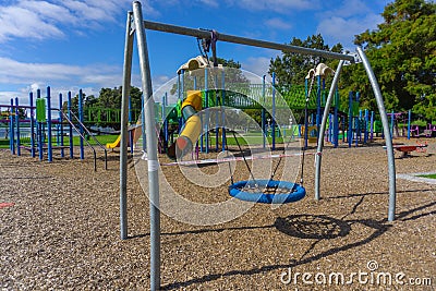 Tauranga Memorial Park Children`s Playground deserted as people are ordered to stay home during covid-19 lockdown Editorial Stock Photo