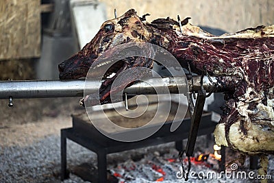 Taurus bull on open fire Stock Photo