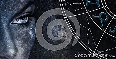 Taurus Horoscope Sign. Astrology women night sky background Stock Photo