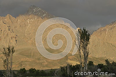 Taurus Mountains on the background of sky. Vertices covered with snow. Tourism Stock Photo