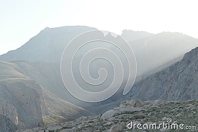 Taurus Mountains on the background of sky. Vertices covered with snow. Tourism Stock Photo