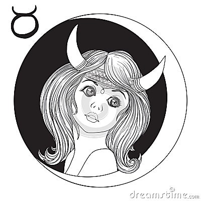 Taurus. A young beautiful girl In the form of one of the signs o Vector Illustration