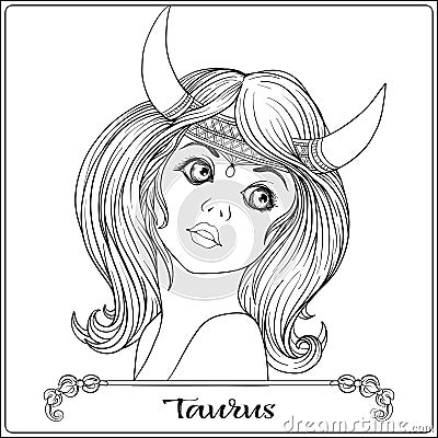 Taurus. A young beautiful girl In the form of one of the signs Vector Illustration