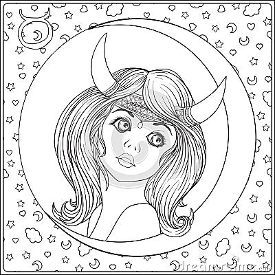 Taurus. A young beautiful girl In the form of one Vector Illustration