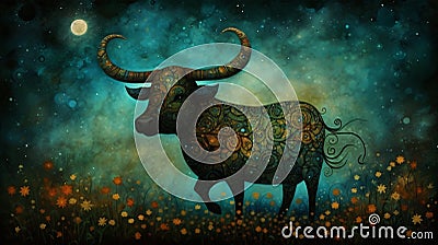 Taurus Zodiac horoscope sign, bull astrology wallpaper background illustration, art, Generative AI Cartoon Illustration