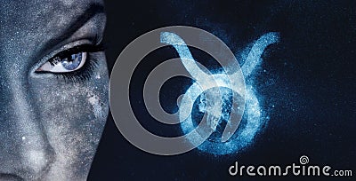 Taurus Zodiac Sign. Astrology women night sky background Stock Photo