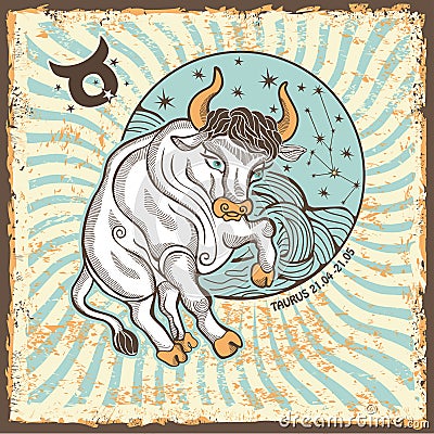 Taurus zodiac sign.Vintage Horoscope card Vector Illustration