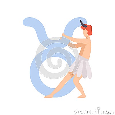 Taurus Zodiac Sign, Young Man Wearing Clothes in Style of Ancient Greece Vector Illustration Vector Illustration