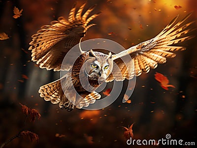 Ai Generated illustration Wildlife Concept of A tawny owl flying Cartoon Illustration