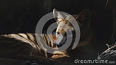 Tawny Tiger in Dramatic Light and Shadow Stock Photo