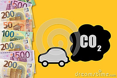 Tax for CO2 emissions. Cars exhausts CO2 smoke. Green and sustainable energy Stock Photo