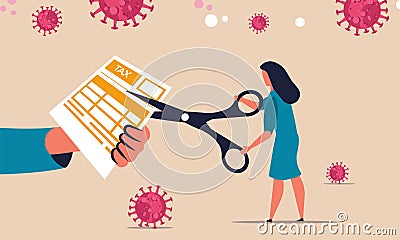 Tax cut budget scissors coronavirus reduction. Help job business to covid. People outbreak investor income vector illustration Vector Illustration