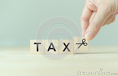 Tax cuts, tax reduction concept. Tax relief for individuals or businesses experiencing financial hardship, economic crisis, Stock Photo