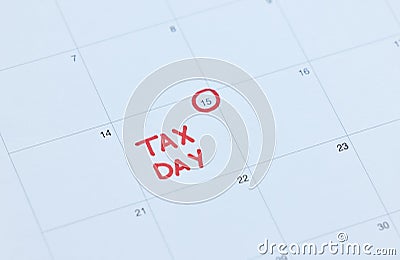 Tax day, calendar schedule and reminder for government law compliance deadline, file income tax return or self Stock Photo