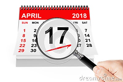 Tax Day Concept. 17 april 2018 calendar with magnifier Stock Photo