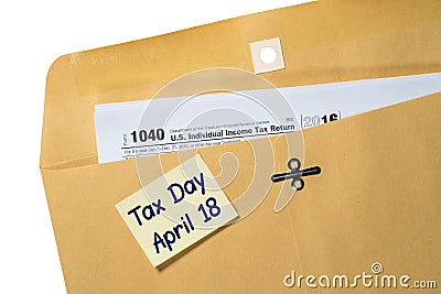 Tax Day reminder for April 18 on envelope Editorial Stock Photo