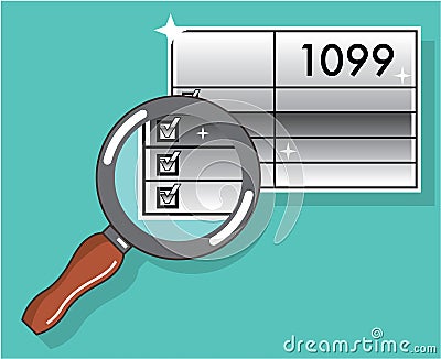 1099 Tax Form Zoom through Magnifying Glass Vector Silver Shine Vector Illustration