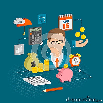 Tax icons isometric Vector Illustration