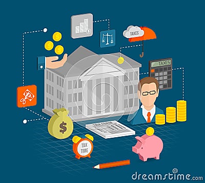 Tax icons isometric Vector Illustration