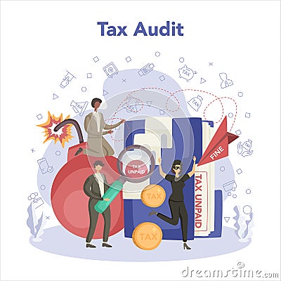 Tax inspector. Idea of accounting and payment consultation. Vector Illustration