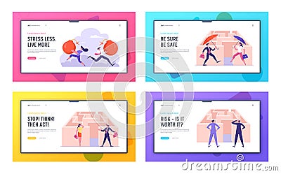 Tax and Loan Payment, Business Solution and Risk Protection Website Landing Page Set. Business People Run with Bombs Vector Illustration