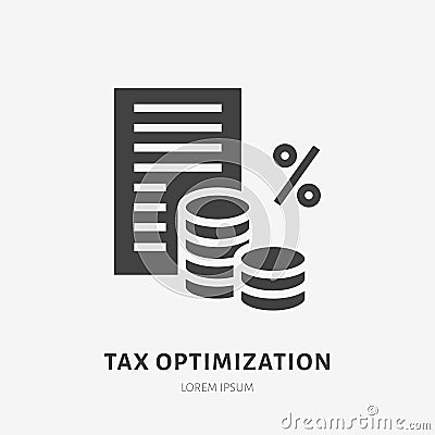 Tax optimization flat glyph icon. Paysheet money sign. Solid silhouette logo for legal financial services, accountancy Vector Illustration