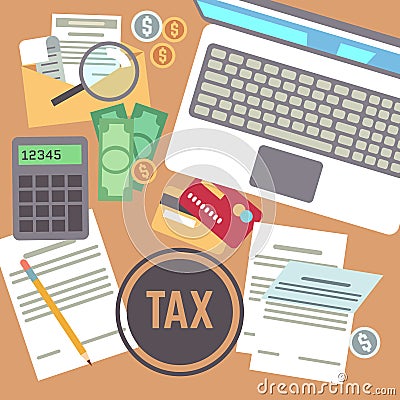 Tax payment, savings, calculation, income declaration, taxation, state taxes flat vector concept Vector Illustration