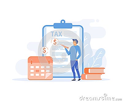Tax preparation concept, Corporate tax, taxable income, fiscal year, document preparation, payment planning, corporate accountancy Vector Illustration
