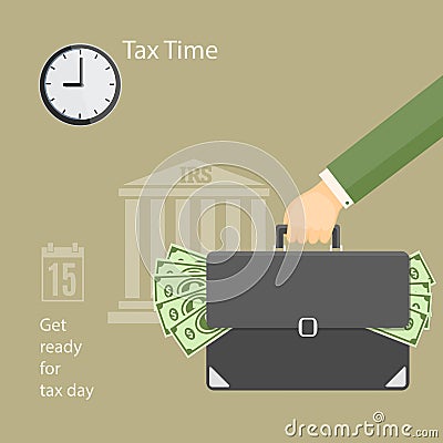 Tax time with human hand keeping the briefcase Vector Illustration