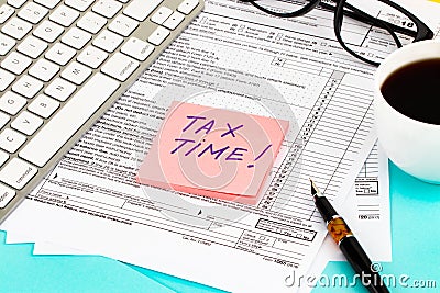 Tax time - Notification of the need to file tax returns, tax form at accauntant workplace Editorial Stock Photo