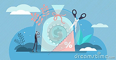 Tax vector illustration. Flat tiny government money share persons concept. Vector Illustration