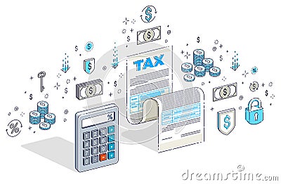 Taxation concept, tax form or paper sheet legal document with ca Vector Illustration