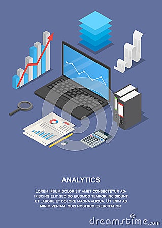 Taxes analytics banner vertical, isometric style Cartoon Illustration