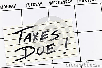 Taxes calendar due date reminder tax obligation deadline Stock Photo