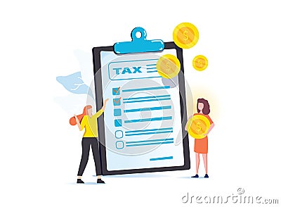 Taxes and fees paying. Financial charge, obligatory payment calculating. Personal income tax, doing your taxes, tax Cartoon Illustration