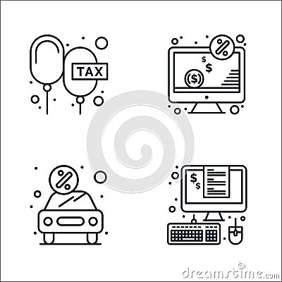 taxes line icons. linear set. quality vector line set such as invoice, discount, computer Vector Illustration