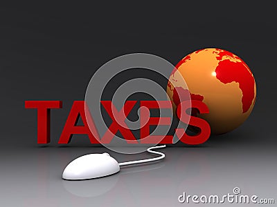 Taxes with mouse and globe Cartoon Illustration