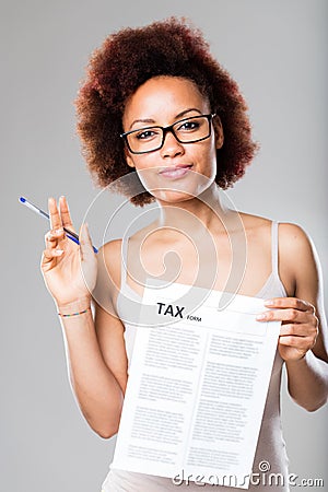 Taxes are not a problem for this young woman Stock Photo