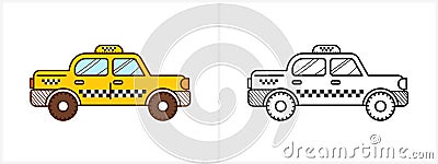 Taxi cab coloring book. Yellow taxi side Vector Illustration