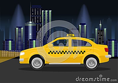 Taxi cab of night city Vector Illustration