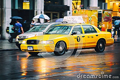 Taxi cab in New York City in the rain Editorial Stock Photo