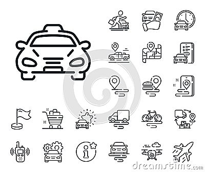 Taxi cab transport line icon. Car vehicle sign. Plane, supply chain and place location. Vector Stock Photo