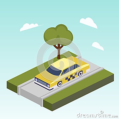 Taxi car on road isometric vector Vector Illustration