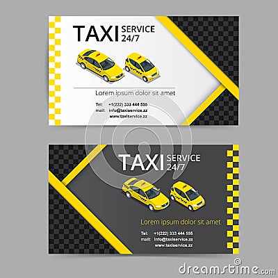 Taxi card for taxi-drivers. Taxi service. Vector business card template. Company, brand, branding, identity, logotype Vector Illustration