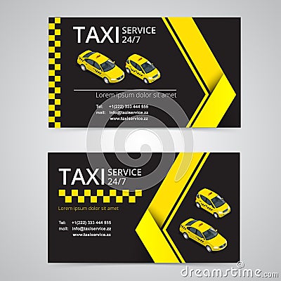 Taxi card for taxi-drivers. Taxi service. Vector business card template. Company, brand, branding, identity, logotype Vector Illustration