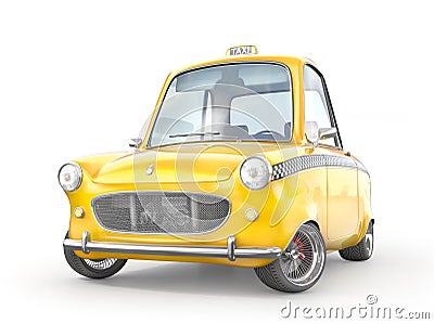 Yellow retro taxi car isolated on a white. 3d illustration Cartoon Illustration