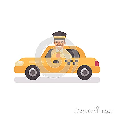 Taxi driver in a car. Profession flat character illustration Vector Illustration